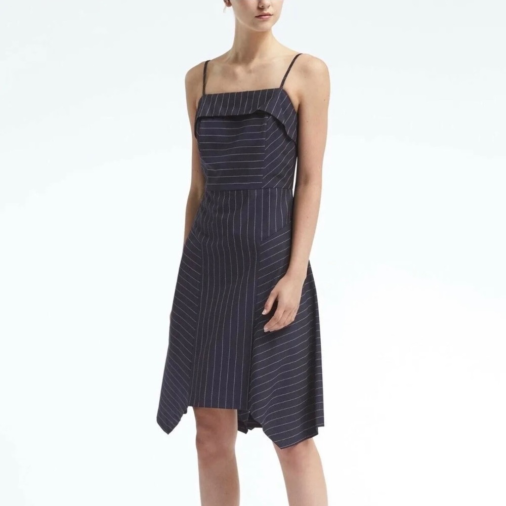 Banana Republic | Navy Blue Pinstripe Sleeveless Handkerchief Hem Dress *NWT*
